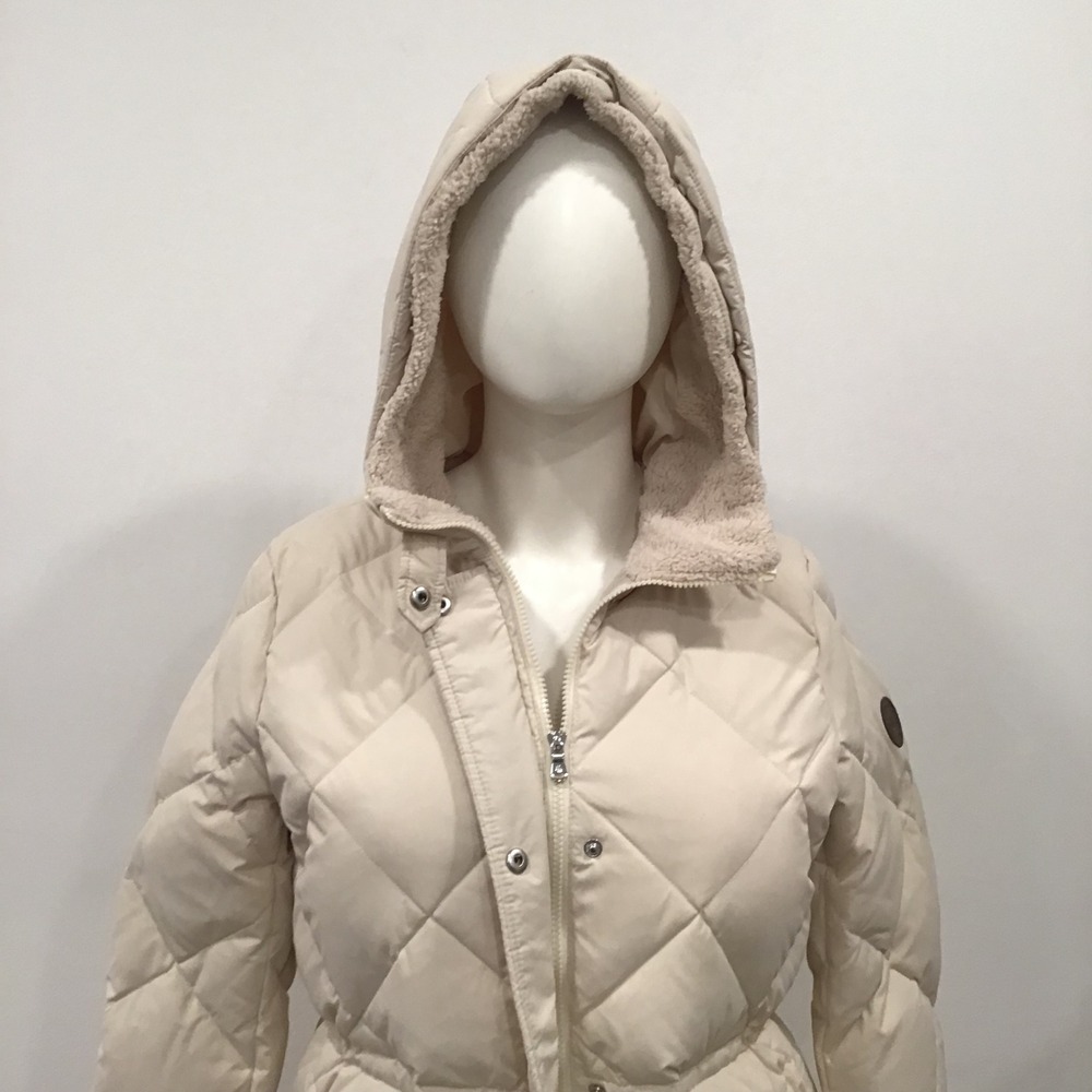 Lauren Ralph Lauren Quilted Puffer Coat Women Large Cream Good Hooded Parka New - Picture 5 of 16
